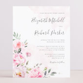 Budget Blush Pink Waterverf Floral Wedding Invite