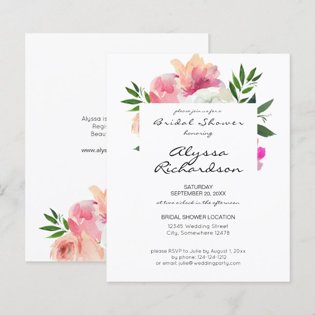 Budget Blush Pink & White Floral Vrijgezellenfeest (Voorkant / Achterkant)