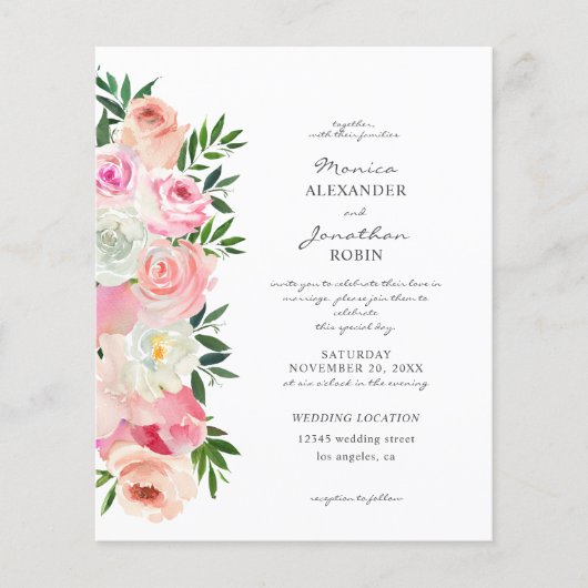 Budget Blush Pink & White Floral Wedding Flyer (Voorkant)