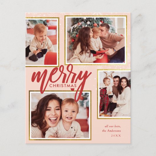 Budget Blush & Red Merry Kerstmis 4 Foto Collage (Voorkant)
