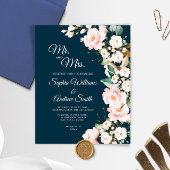 Budget Blush Roos Bloemen Huwelijksuitnodiging