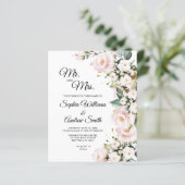 Budget Blush Roos Bloemen Huwelijksuitnodiging (Staand voorkant)