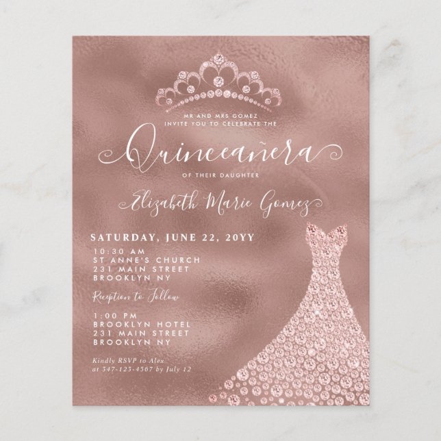 Budget Blush Roos Gold Diamond Tiara Quinceanera (Voorkant)