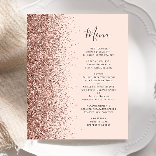 Budget Blush Roos Gold Glitter Wedding Menu