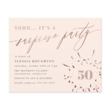 Budget Blush & Roos Gold Script Surprise Party
