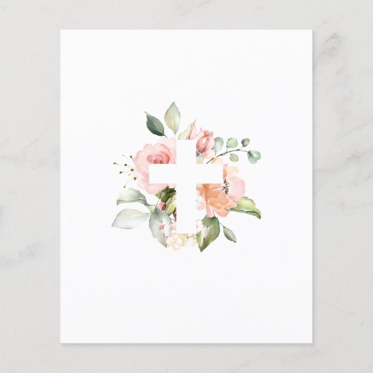Budget Blush Roos & White Cross-Baptism Uitnodigin (Achterkant)