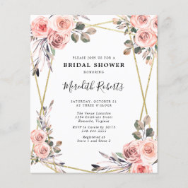 Budget Blush Roses Bridal Shower Uitnodiging