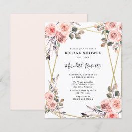 Budget Blush Roses Bridal Shower Uitnodiging