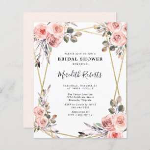 Budget Blush Roses Bridal Shower Uitnodiging
