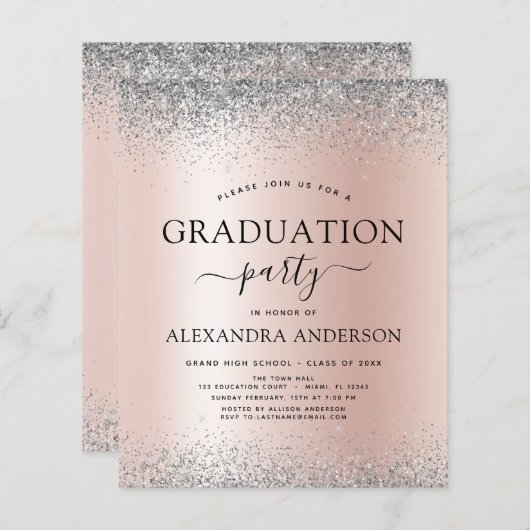 Budget Blush Roze 2022 Afstuderen Glitter Zilver (Voorkant / Achterkant)