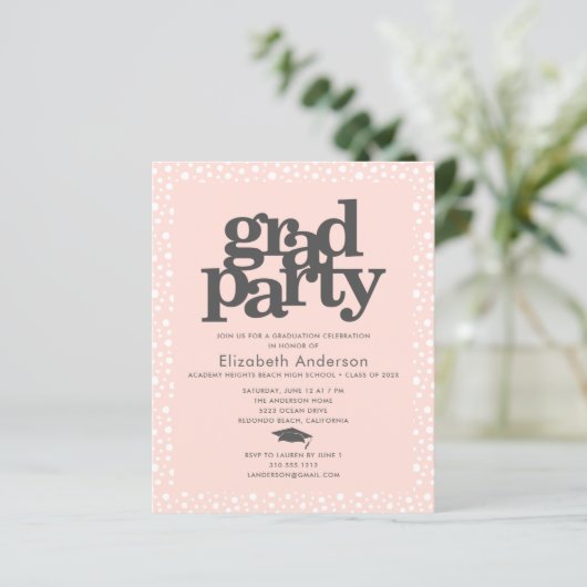 Budget blush roze afstudeerder pet vetgedrukte gir (Staand voorkant)