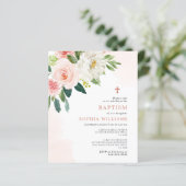Budget Blush Roze Bloem Doop Uitnodiging (Staand voorkant)
