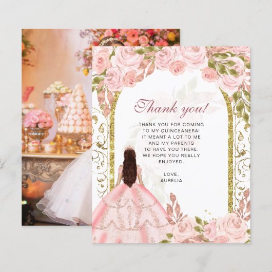 BUDGET Blush Roze Bloemen Foto Quinceañera (Voorkant / Achterkant)