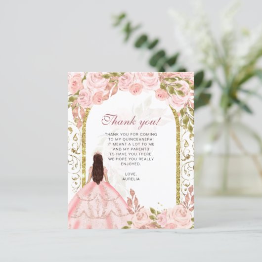 BUDGET Blush Roze Bloemen Foto Quinceañera (Staand voorkant)