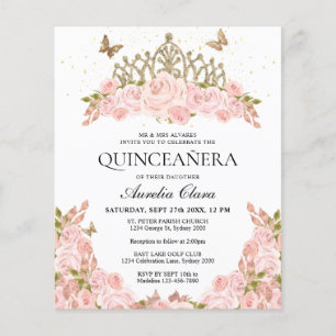 BUDGET Blush Roze Bloemen Goud Tiara Quinceanera