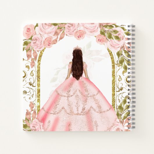 Budget Blush Roze Bloemen Quinceañera Gastenboek Notitieboek (Achterkant)