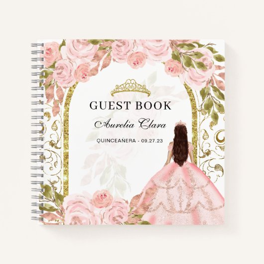 Budget Blush Roze Bloemen Quinceañera Gastenboek Notitieboek (Voorkant)