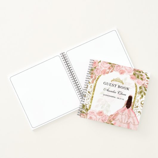 Budget Blush Roze Bloemen Quinceañera Gastenboek Notitieboek (Binnen)