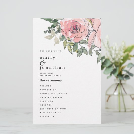 BUDGET Blush Roze Bloemen Trouwprogramma (Staand voorkant)