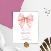 Budget Blush Roze Bow Baby shower Invitation