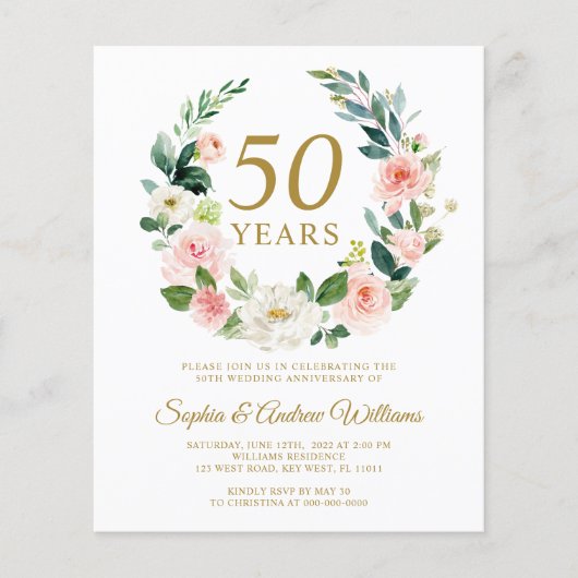 Budget Blush Roze Bruiloft Jubileum Invitation (Voorkant)