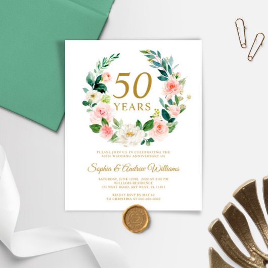 Budget Blush Roze Bruiloft Jubileum Invitation