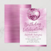 Budget Blush Roze Glitter 70s Disco Ball Verjaarda Notitiekaartje (Voorkant / Achterkant)