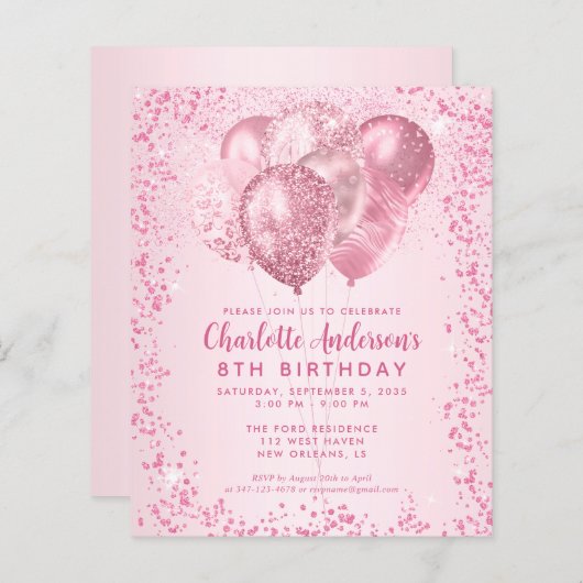 Budget Blush Roze Glitter Ballon Kids Verjaardag (Voorkant / Achterkant)