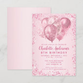 Budget Blush Roze Glitter Ballon Kids Verjaardag Notitiekaartje (Voorkant / Achterkant)