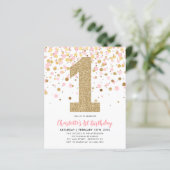 Budget Blush Roze Goud Confetti Meisje 1e Verjaard (Staand voorkant)