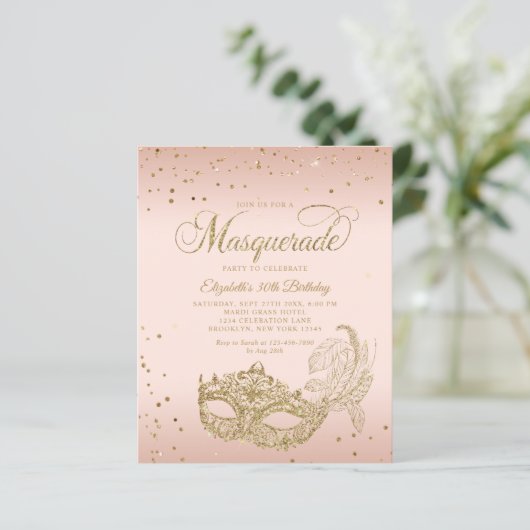 BUDGET Blush Roze Goud Glitters Maskerade Verjaard (Staand voorkant)