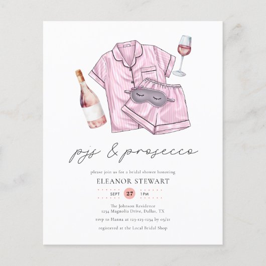 Budget Blush Roze PJs & Prosecco Vrijgezellenfeest Flyer (Voorkant)