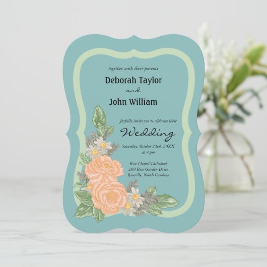 Budget  Blush Roze Roos Bloemige Trouw Kaart (Staand voorkant)