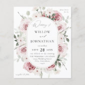 Budget Blush Roze Roos & Eucalyptus Bloemige Trouw Flyer (Voorkant)