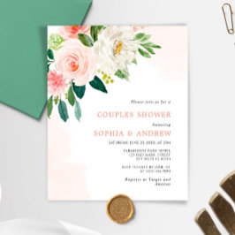 Budget Blush Roze Rose Couples Douche Uitnodiging