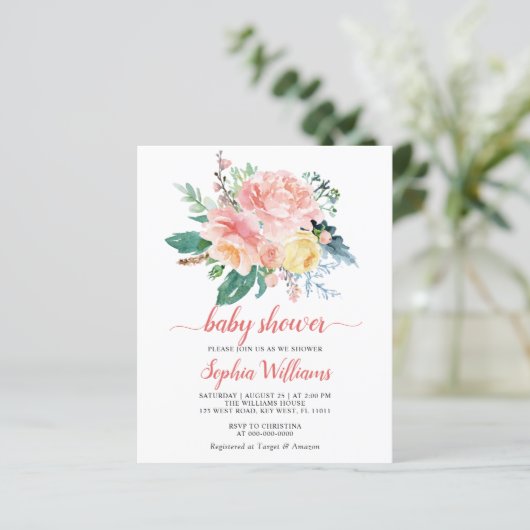 Budget Blush Roze Roze Baby shower Uitnodiging (Staand voorkant)