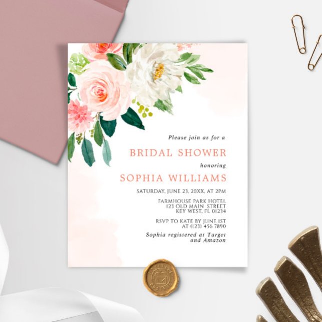 Budget Blush Roze Roze Bridal Shower Uitnodiging (Creator heeft geüpload)