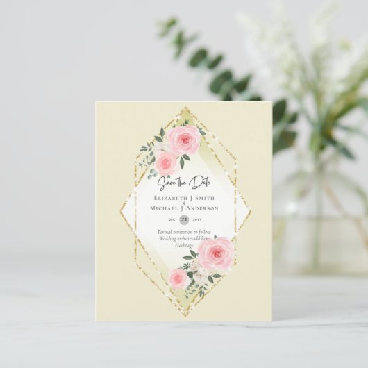 BUDGET Blush roze rozen All-in-1 bruiloft Save Dat (Staand voorkant)