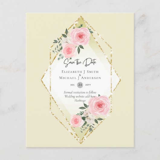 BUDGET Blush roze rozen All-in-1 bruiloft Save Dat (Voorkant)