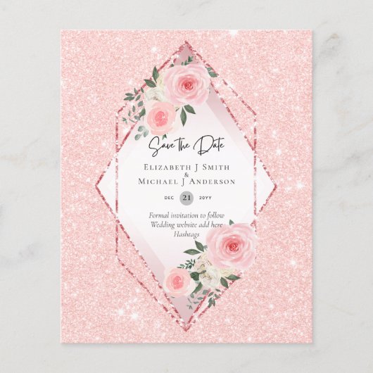 BUDGET Blush roze rozen All-in-1 bruiloft Save Dat Flyer (Voorkant)