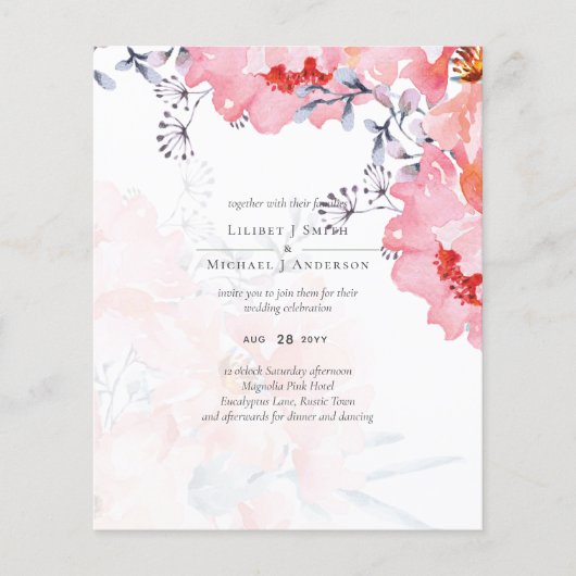 Budget Blush Roze Stof Blauw Bruiloft Flyer (Voorkant)