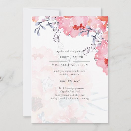 Budget Blush Roze Stof Bloemige Blauwe Trouwdag (Voorkant)