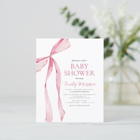 Budget Blush Roze Waterverf Bow Girl Baby shower (Staand voorkant)