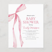 Budget Blush Roze Waterverf Bow Girl Baby shower Flyer (Voorkant)