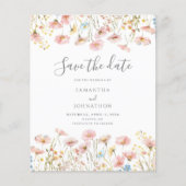 Budget Blush Roze Wildflower Wedding Save the Date Flyer (Voorkant)