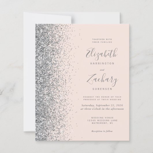 Budget Blush Roze Zilveren Glitter QR Code Huwelij (Voorkant)