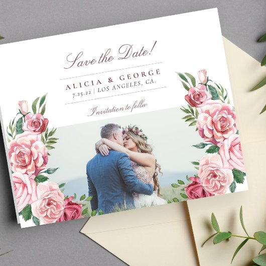 Budget blush rozen foto trouwkaart save the date