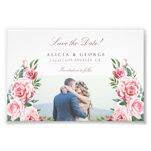 Budget blush rozen foto trouwkaart save the date afdruk (Voorkant)