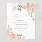 Budget Blush & Sage Baby in Bloom Shower Uitnodige (Voorkant)