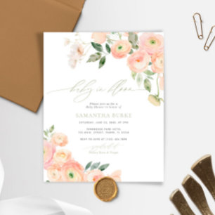 Budget Blush & Sage Baby in Bloom Shower Uitnodige